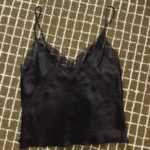 Black Lace Trim Satin Cami